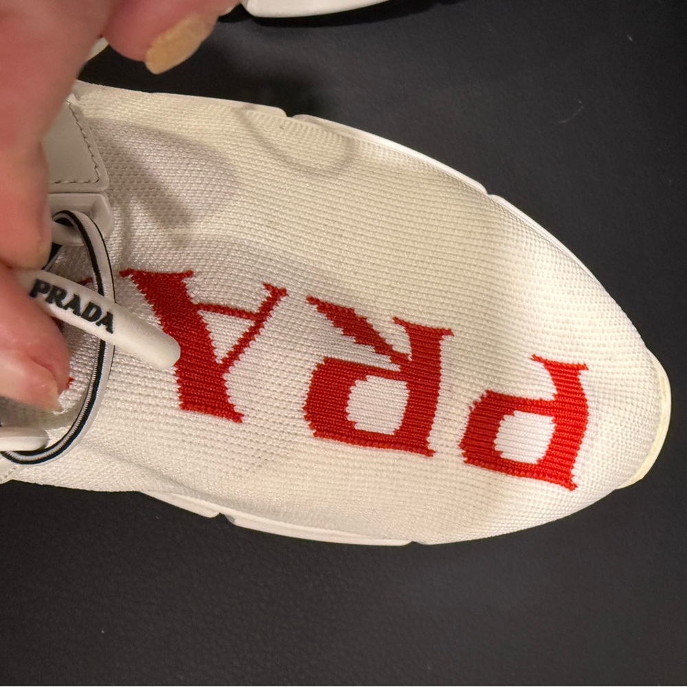 Authentic Prada Knit Sneakers with Red logo - Picture 10 of 11